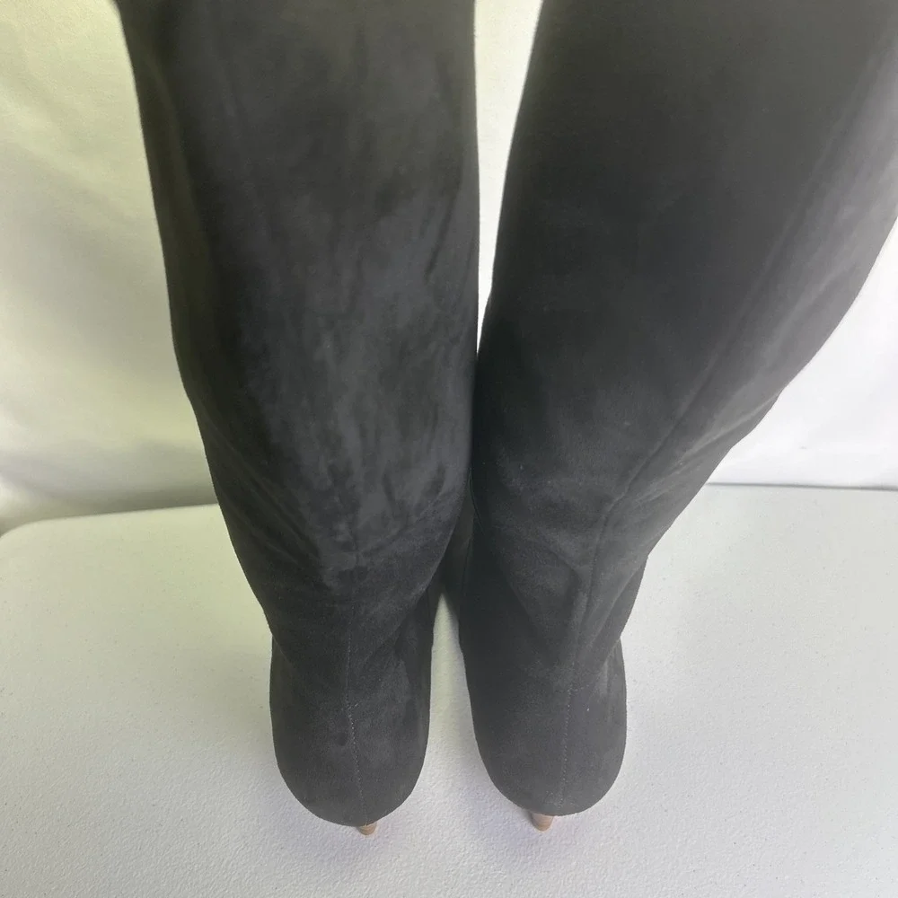 Coutgo Black Suede Knee High Boots Size 8.5 NIB Pointed Toe Kitten‎ Heel